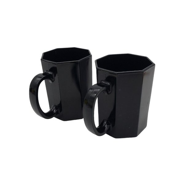 Pair 2x 1980s Arcoroc France Black Octime Octagon Cup Mugs Coffee Glass  VTG Set - Picture 2 of 7